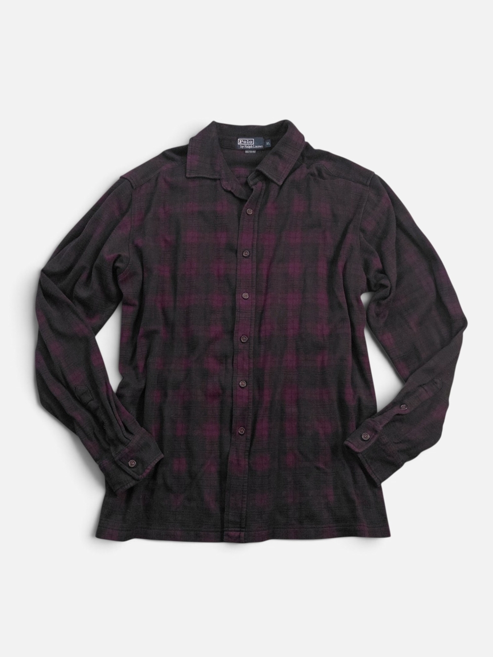 Vintage Polo Ralph Lauren Heavy Flannel Shirt XL Green Burgundy Plaid 90s Grunge